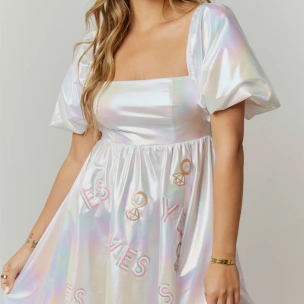 Bride Iridescent White Puff Sleeve Say Yes Dress